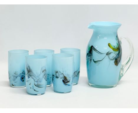 A Mid 20th Century glass drinks set. 1960-1970. Glasses 11cm. Pitcher 20cm