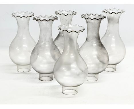 A set of 6 Early 20th Century glass oil lamp shades. 23cm