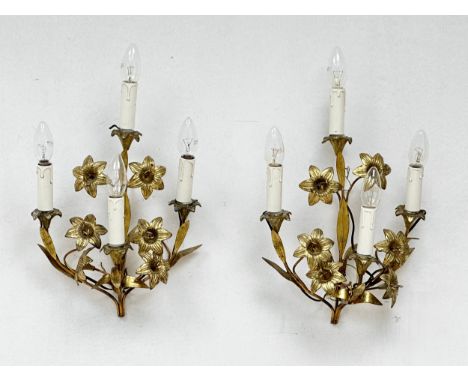 A pair of Early/Mid 20th Century gilt brass wall light sconces. 30x43cm