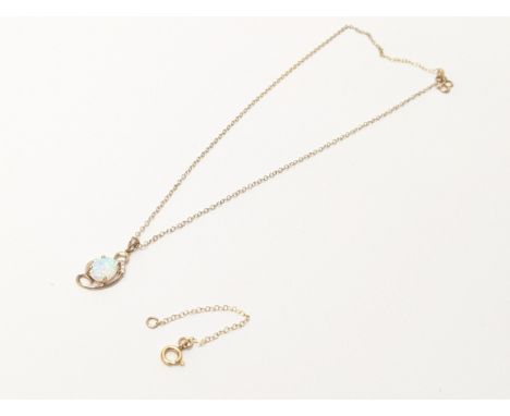 9ct gold diamond &amp; opal necklace 2.9 grams with a small  14ct gold chain 0.5 grams