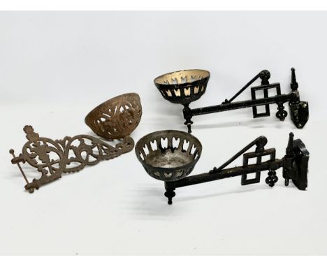 Three Late 19th Century Victorian wall bracket oil lamp holders. In the aesthetic movement.