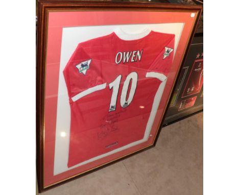 Liverpool FC No.10 Signed Football Shirt signed 'To Mark And All At Euremica Best Wishes Michael Owen'' framedWith Soccer Spe