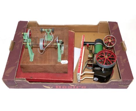 Mamod Traction Engine (G) with accessories mounted on wooden block; together with a Trix Twin Railway 4-4-0 Pytchley locomoti
