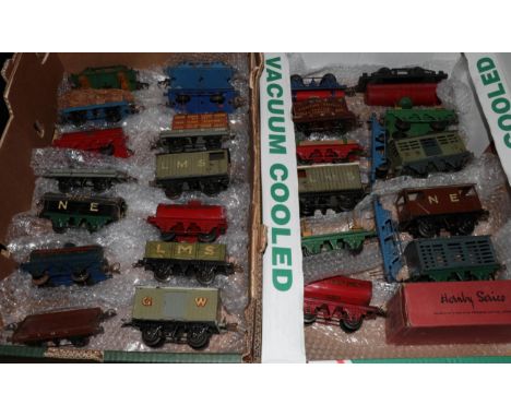 Hornby O Gauge Assorted Wagons, including NE Container, Redline Glico tank, NE Cattle, Milk traffic (boxed) and others (gener