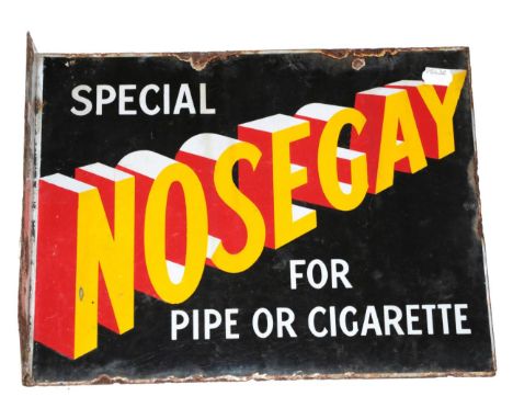 Nosegay Enamel Advertising Sign 'Special ... For Pipe of Cigarettes' yellow/red lettering on black ground, double sided with 