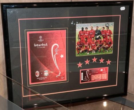 AC Milan V Liverpool Istanbul 2005 Champions League Final Signed Team Photograph framed with programme and ticket