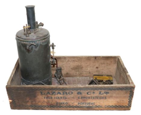 Stationary Steam Engine with large vertical boiler 17'',43cm high on metal base, with parts of cast motor (a.f)