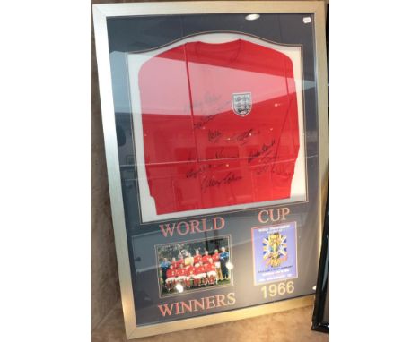 World Cup Winners 1966 England Signed Football Shirt signed by 9 players (no Bobby Moore or Bobby Charlton), framed with phot
