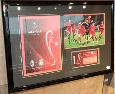 AC Milan V Liverpool Istanbul 2005 Champions League Final Signed Photograph with two Liverpool players, framed with programme