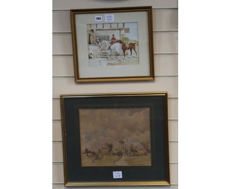 Watercolour, hunting scene and Seaward, watercolour, landscape largest 28 x 32cm