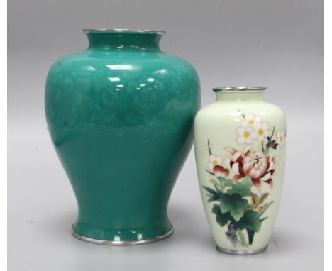 A large Ando musen enamel vase and a Japanese silver wire cloisonne enamel vase