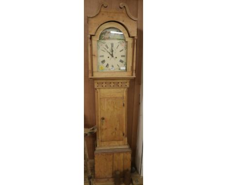 A pine longcase clock, H.209cm