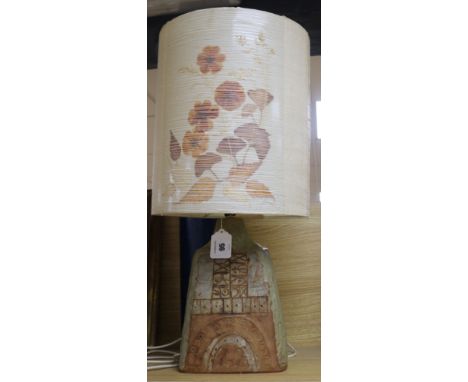 A 1970's stoneware lamp base, contemporary shade