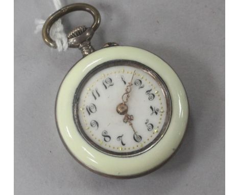 A 20th century Swiss 800 standard silver gilt and enamel keyless fob watch, with Arabic dial and case back enamelled with the