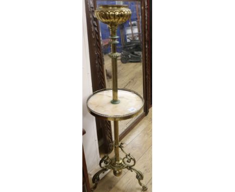A 19th century French gilt brass adjustable lamp stand, H.125cm