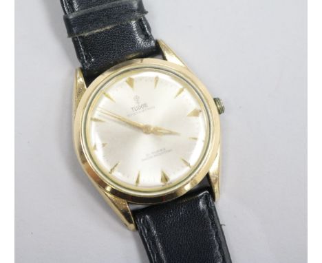 A gentleman's gold plated and steel Tudor Oysterthin manual wind wrist watch, (loose winding crown).