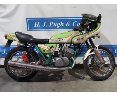 Kawasaki KH500 Mach III motorcycle. 1976. 500cc.Frame No- H1F-50566 Engine No- KAE120678Runs and Rides, Ex race bike, was fea