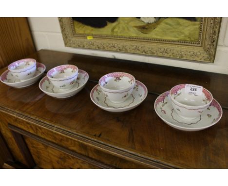 Four 19th Century porcelain tea bowls and saucers with floral decoration 