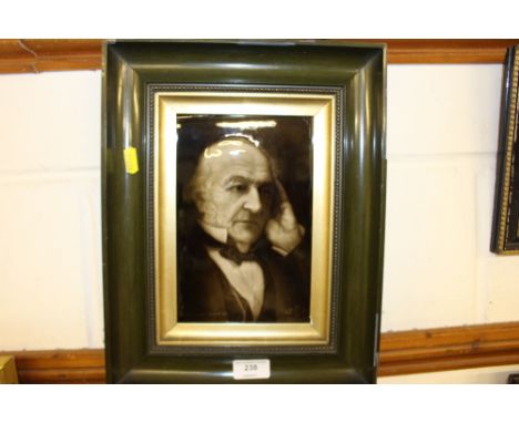 A framed portrait tile depicting William Gladstone 