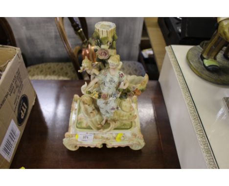 A continental porcelain figural decorated candlestick AF