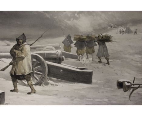 W Simpson, seven coloured chrome and lithograph prints depicting Crimean War scenes (four framed, three unframed)