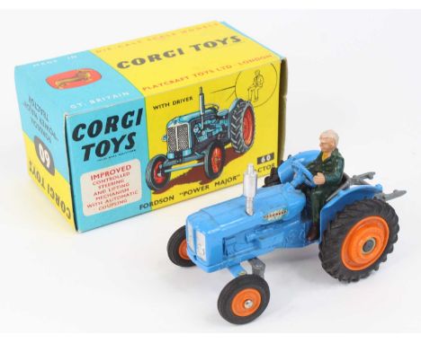 Corgi Toys No. 60 Fordson Power Major Tractor - blue body, silver grille &amp; lights with driver figure, sold in the origina