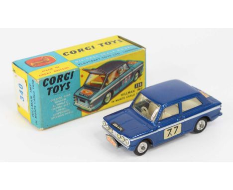 Corgi Toys, No.340 Sunbeam Imp "Rallye Monte Carlo" metallic blue, off-white interior, cast hubs, racing No.77, in the origin