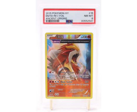A PSA Graded 2015 Pokemon X and Y Ancient Origins "Entei" half art in reverse foil number 15/98 graded NM-MT 8 (PSA number 83