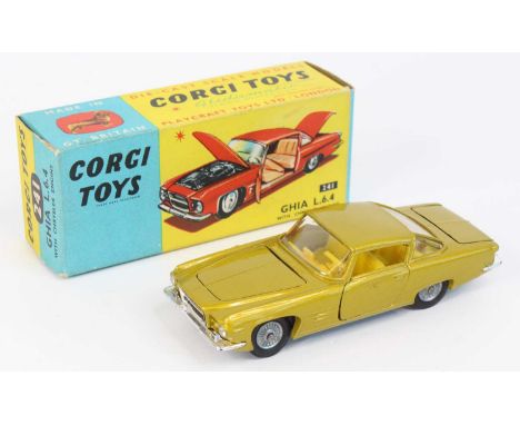 Corgi Toys No. 241 Chrysler Ghia L64 comprising of gold body with yellow interior and cast hubs, rare example, housed in the 