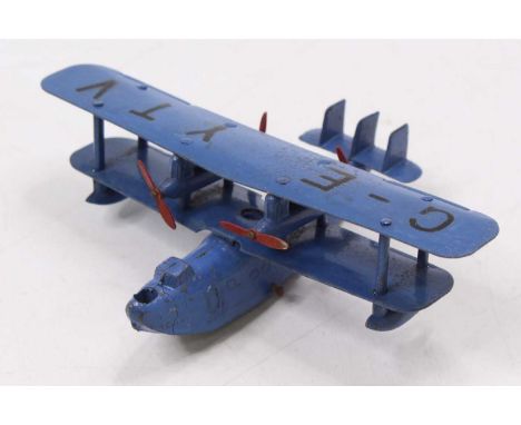 Dinky toys 60M four engined Flying boat in blue body with four sets of two bladed propellers, tinplate wings and G-EYTV initi