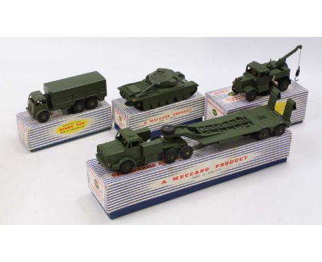 Dinky Toys Group of Four Military Vechicles To Include, No. 622 10-ton army truck comprising military green body with tin bac