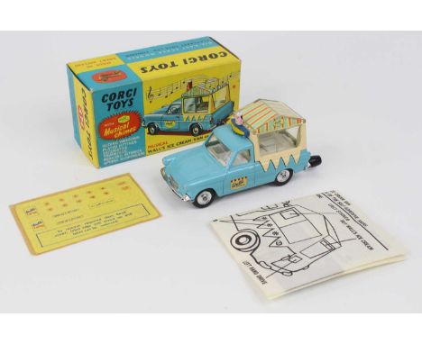 Corgi Toys No. 474 Musical Walls ice cream van, Ford Thames in light blue and cream, musical feature not working, with spun h