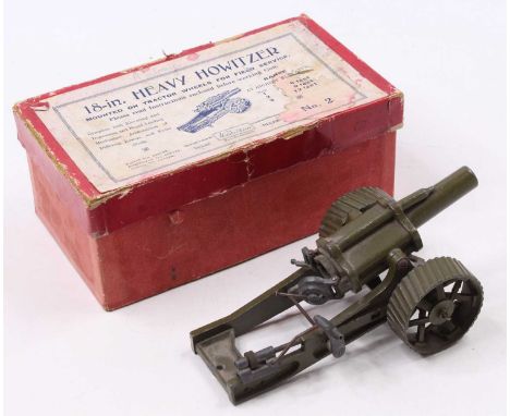 A Britains No. 2 boxed 18" Heavy Howitzer mounted on tractor wheels for field service, complete with elevating and depressing