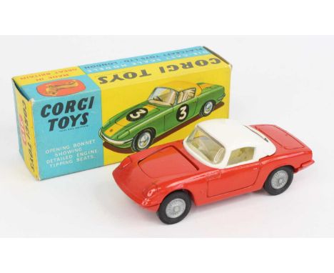 Corgi Toys No. 319 Lotus Elan coupé comprising of red body with white roof and off-white interior with cast wire effect hubs,