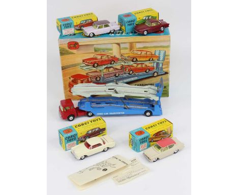 Corgi Toys, Gift Set 28, Carrimore Car Transporter Gift Set, comprising Bedford TK Car Transporter, No.232 Fiat 2100, No.230 