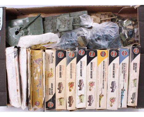 A collection of Airfix boxed 1/32nd/54mm scale plastic figures and loose military vehicles and weapons to include 12 box sets