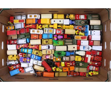 One tray containing a quantity of Matchbox Superfast and Regular Wheel diecast vehicles, including a Mercedes 450SEL Taxi, a 