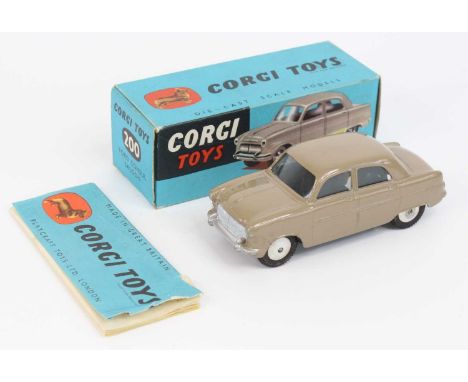 Corgi Toys No. 200 Ford Consul saloon, comprising tan body with spun hubs and silver detailed grille, with windows, in the or