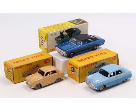 Dinky Toys Group Of Three Models To Include; 160 Austin A30 saloon, comprising tan body, 162 Ford Zephyr saloon comprising of