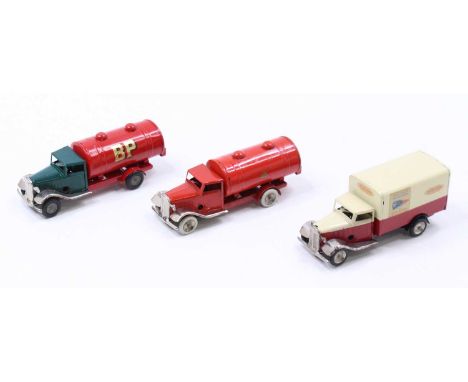 A collection of three various repainted/restored Triang Minic tinplate and clockwork vehicles to include the British Railways