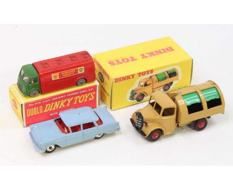 Dinky toys group of three models to include; No.252 Refuse wagon, No. 70 A.E.C Mercury Tanker By Shell BP and No. 177 Opel Ka