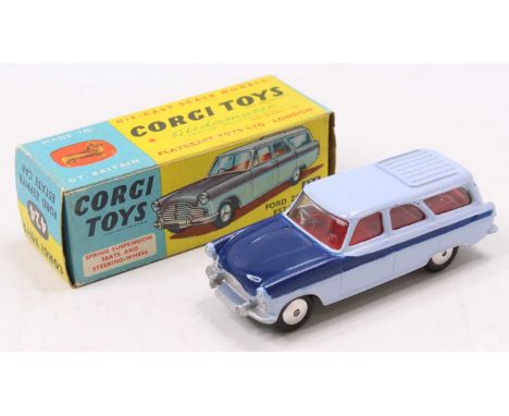 A Corgi Toys No. 424 Ford Zephyr Estate Car, comprising light and dark blue body, with red interior, and silver hubs, housed 