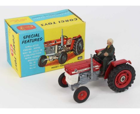 Corgi Toys No. 66 Massey Ferguson 165 tractor comprising of red and grey body with red hubs, housed in the original blue &amp