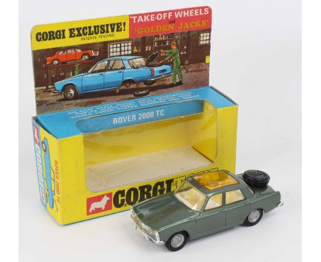 Corgi Toys, 275 Rover 2000 TC green body, amber roof panel, rare example with white interior, golden jacks take-off wheels, h