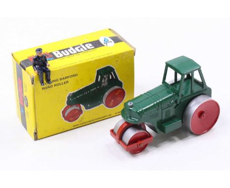 A Die-Cast Models By Budgie Aveling Baford Road Roller 701 In Green Body, Housed in Original Box With Figure