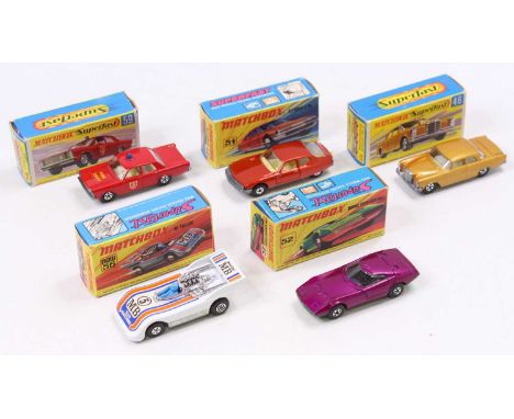 Matchbox Lesney Superfast boxed group of Four models to include; No.46 Mercedes,No. 51 Citroen, No.52 Dodge Charger mk3 and N