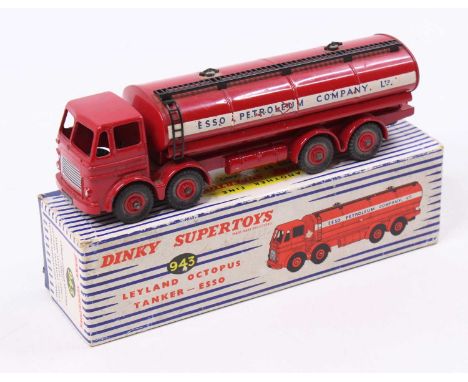 A Dinky Toys No. 943 Leyland Octopus tanker comprising red body with matching Supertoys hubs and Esso Petroleum livery, house