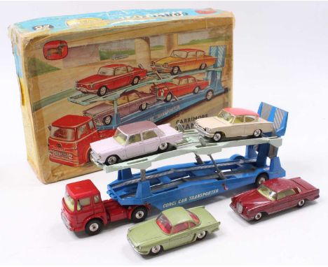 Corgi Major Toys Gift Set No 28 Carrimore Car Transporter Comprising Bedford Tractor Unit In Original Red Body To Include Fia