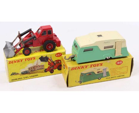 Dinky Toys Group Of Two Models to Include; No. 188 four berth caravan in Light green and cream body with spun hubs together w