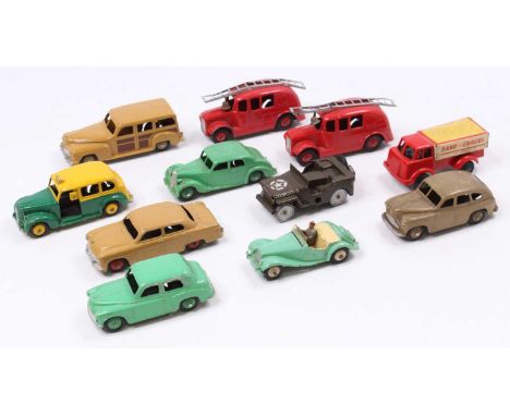 Dinky Toys Group Of Nine Models To Include; 158 Riley Saloon In Green Body, 254 Austin Taxi In Yellow And Green Body, 344 Est